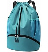 Hoedia Drawstring Backpack for Swim Beach, Sports Gym Bag Cinch with Shoes Compartment and Wet Pr...