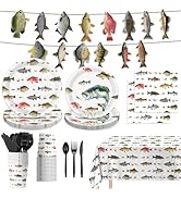 170PCS Fishing Birthday Party Decorations Gone Fishing Party Decorations Include Plates, Cups, Cu...