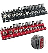 EACELIY 2Pcs 3/8" Magnetic Socket Organizer Set,SAE &amp; Metric Socket Holder Kit, Socket Trays,hold...