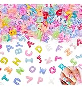 300Pcs Resin Letter Nail Art Charms Cute Flatback Alphabet Nail Gems with Glitter Design Manicure...