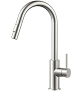 FORIOUS Brushed Nickel Kitchen Faucet with Pull Down Sprayer, Stainless Steel High Arc Gooseneck ...