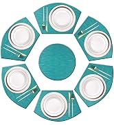 pigchcy Wedge Shaped Placemats Set of 6 with Centerpiece Round Mats Washable Kitchen Placemats He...