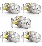 Estmoon 5 Pack Door Knobs Brushed Nickel Interior Keyless Door Lock Privacy Door Handle, Round Ba...