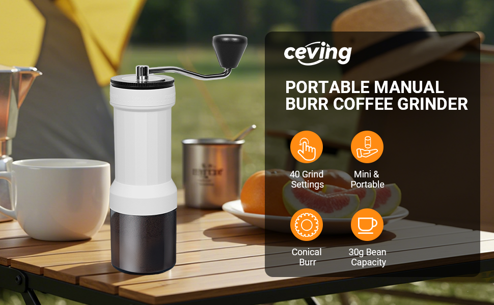 coffee grinder portable manual travel camping ceramic burr beans powder adjustable mini mill