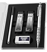 Nicpro Blocky Gear 0.5 mm Mechanical Pencils Set in Case, Metal Pencil with Lead Refills, Eraser ...