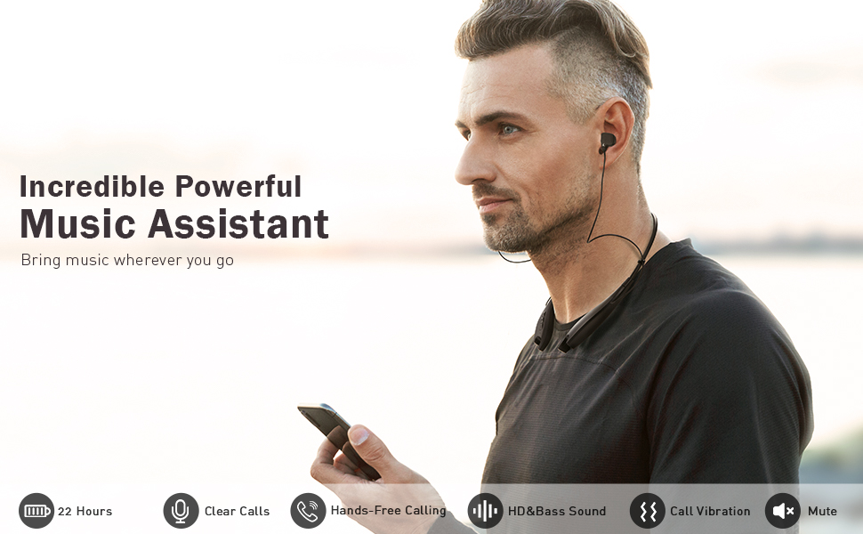 Bluetooth 5.0 Neckband Headphones for Music and Calls