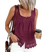 PRETTYGARDEN Womens Tank Tops 2026 Summer Button Down Shirts Embroidered Eyelet Dressy Casual Blo...
