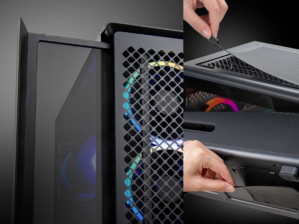 Three dust filters shield your build, with a quick-slide front filter for effortless care and style.