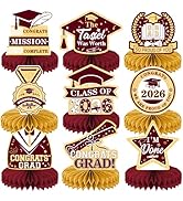 Graduation Table Decorations 2026, Maroon Gold Graduation Centerpieces for Tables, 9Pcs Honeycomb...