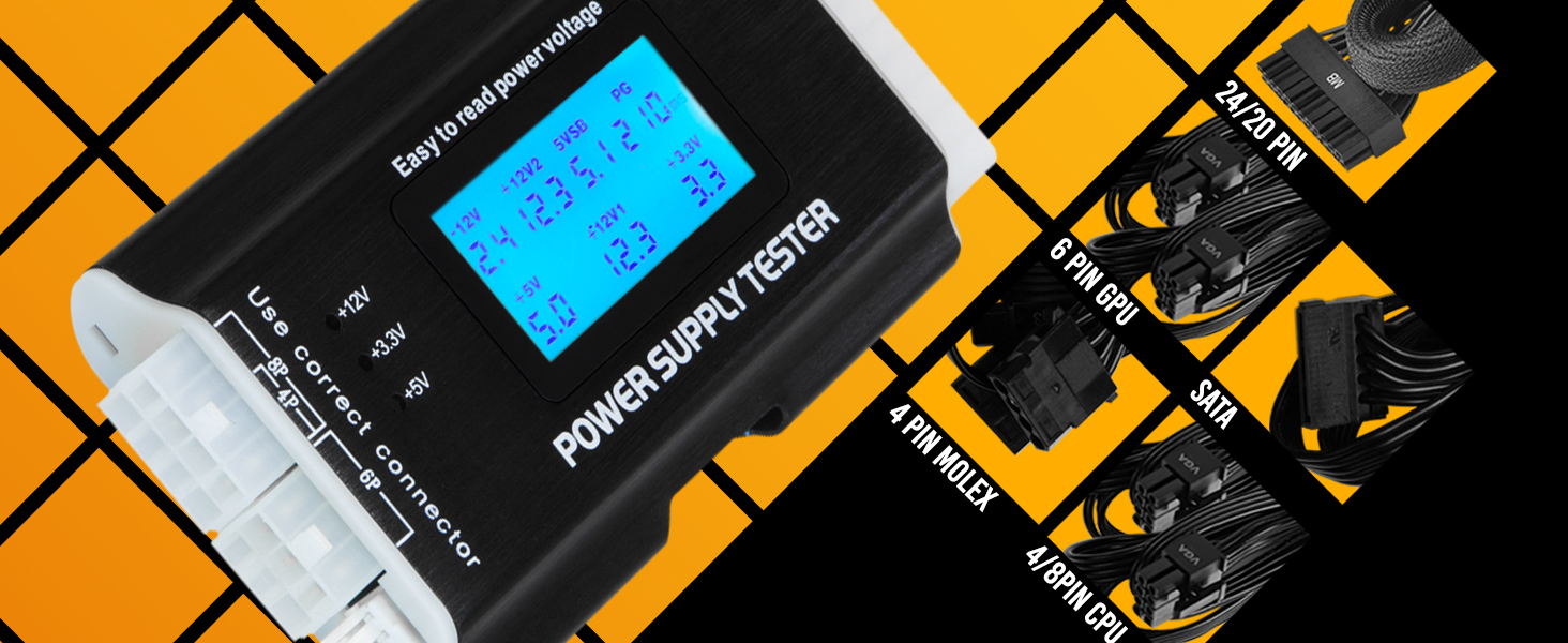 24/20 pin, 6 pin GPU, 4 Pin Molex, 4/8 pin CPU, SATA