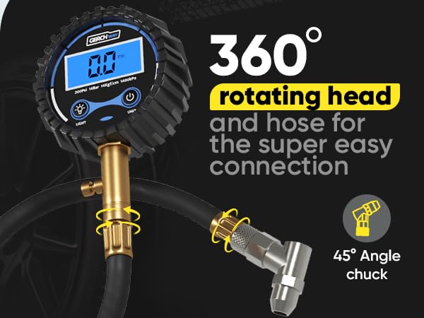 rotating air chuck with pressure gauge for easy connection