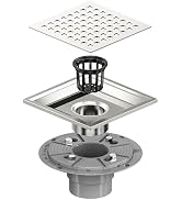 Neodrain Square Shower Drain,6 inch Stainless Steel 304 Grate and PVC Drain Body, Grate with Brus...
