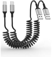USB A to USB C Cable Coiled 3FT, 2 Pack USB to USBC Carplay Cable, USB A to Type C Charger Cord C...