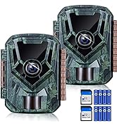 KJK 2 Pack Trail Cameras 36MP 2.7K, 32G SD Card and 8AA Batteries, Game Camera with Night Vision ...