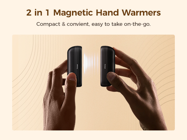 OCOOPA portable electric hand warmer on table with coffee, travel gadget and outdoor gear.