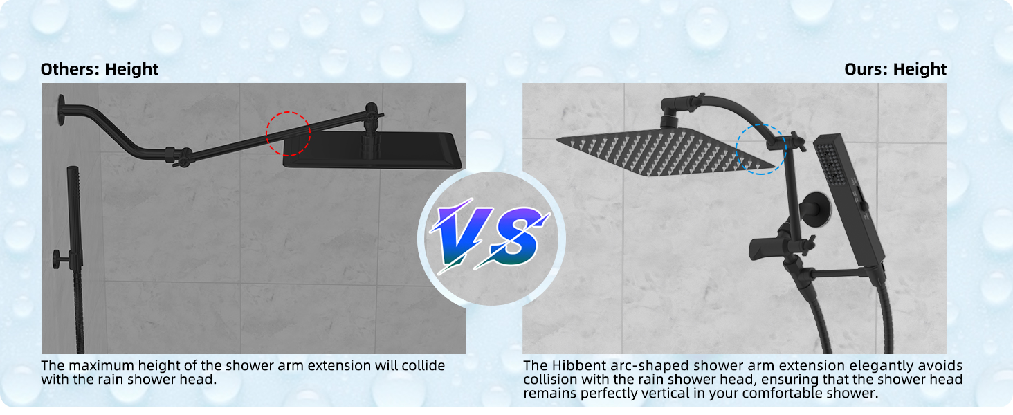 rainfall shower head with metal shower arm extender