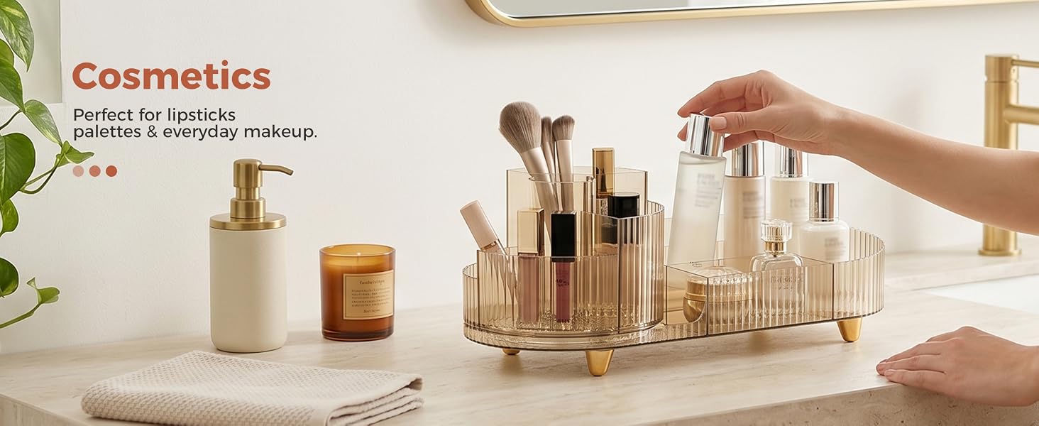 Rotating Makeup Caddy Organizer for Vanity Large Capacity Cosmetic Display Case Countertop