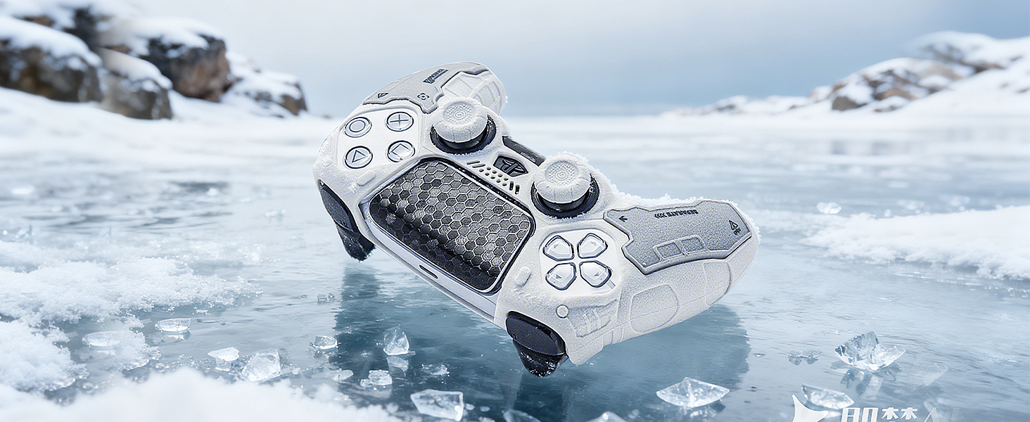 Athletic shoes shown in snowy winter conditions, featuring grey and white color scheme with multiple straps and protective design elements for cold weather use.