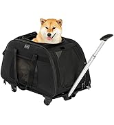 PETSFIT Extra Large Pet Carrier with Wheels- Rolling Dog Carrier for 2 Small Dogs, Large Cat Carr...