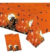 KFJBPB 2 Pack Halloween Tablecloth Disposable, 54 x 108 Inch Castle Ghost Pumpkin Plastic Table C...