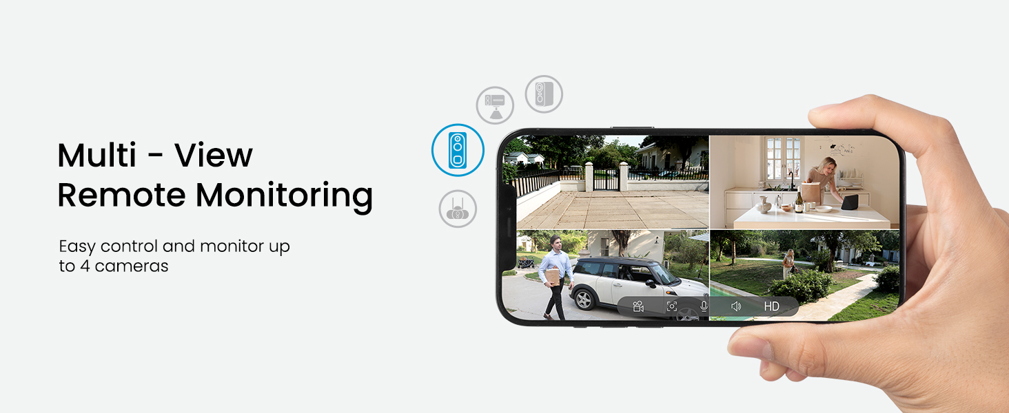 Switch between live feeds, manage settings, and protect every corner from one app.
