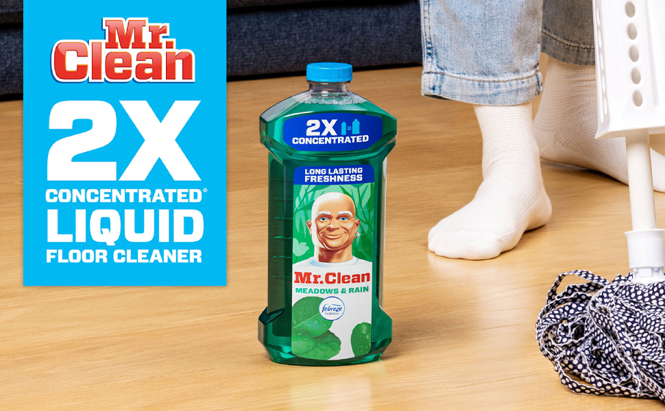 Mr. Clean Multi Surface Cleaner Febreze Meadows &amp; Rain Scent-2x Concentrated Liquid Floor Cleaner