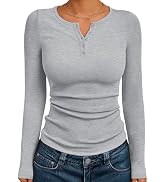 Trendy Queen Womens Long Sleeve Shirts 2025 Henley Casual Fall Outfits Fitted Tops Ribbed Fashion...