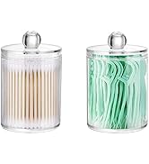 DAPOWER 2 Pack Qtip Holder Storage Canister for Cotton Ball, Cotton Swab, Pads, Floss; 10-Ounce C...