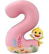 PartyWoo Baby Shark Pink Foil Number 2 Balloon 40 Inch Pink Mylar Helium Birthday Number Balloons...