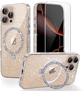BOXDXB Magnetic Case for iPhone 16 Pro Max with Stand, Clear Glitter Military-Grade Shockproof Ri...