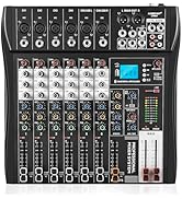 6 Channel Audio Mixer with Bluetooth, Professional DJ Mixer Board with 48V Phantom Power, USB Aud...