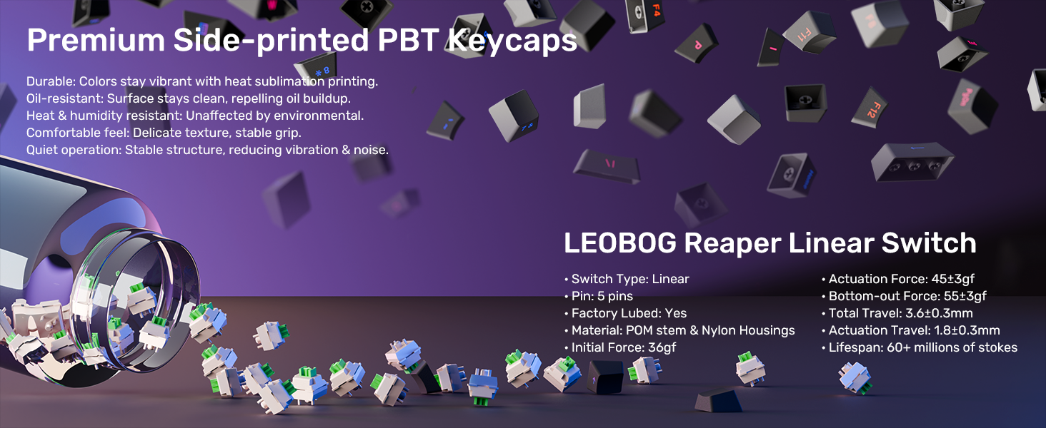LEOBOG reaper linear switch game keyboard with side-print PBTkeycaps gaming accessories
