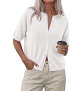 PRETTYGARDEN Women Spring Short Sleeve Cardigan Sweaters Button Down Knit Shirt Blouse Dressy Cas...