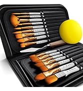 16 Pieces Premium Artist Paint Brush Set - Includes Palette Knife, Sponge, Organizing Case - Pain...