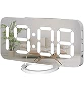 Miowachi Digital Alarm Clock,Large Mirrored LED Clock,Snooze,Dim Night Light 2 USB Charger Ports ...