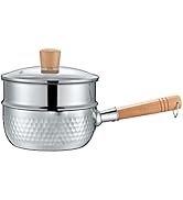 CONCORD 2 Quart Stainless Steel Yukihira Pan with Steamer. Traditional Japanese Saucepan with Woo...