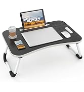 BUYIFY Foldable Lap Desk for Laptop &amp; Writing - Large Bed Tray Table with Cup Holder &amp; Tablet Slo...