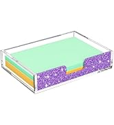 Rulyyo Acrylic Notepad Dispenser Organizer - 4 x 6 in Clear and Glitter Purple Sticky Note Holder...
