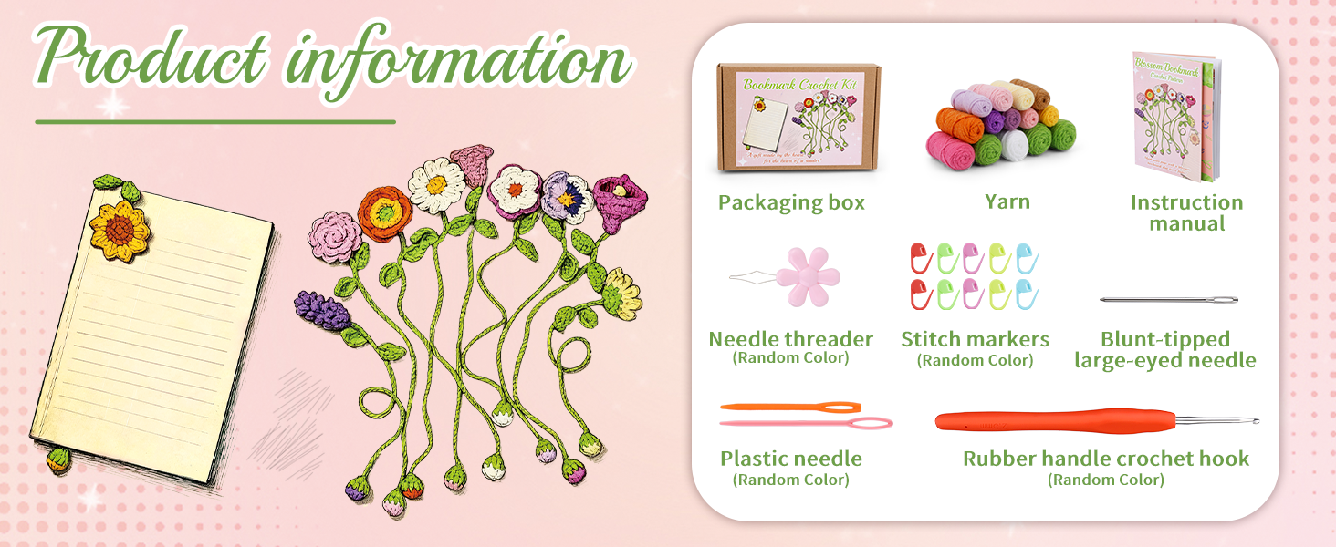 Crochet Kit for Beginners, 10 Flower Bookmarks Beginner Crochet Kit for Adults