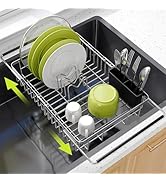 JASIWAY Dish Drying Rack in Sink, Expandable Stainless Steel Dish Drainer for Kitchen Sink, Dish ...