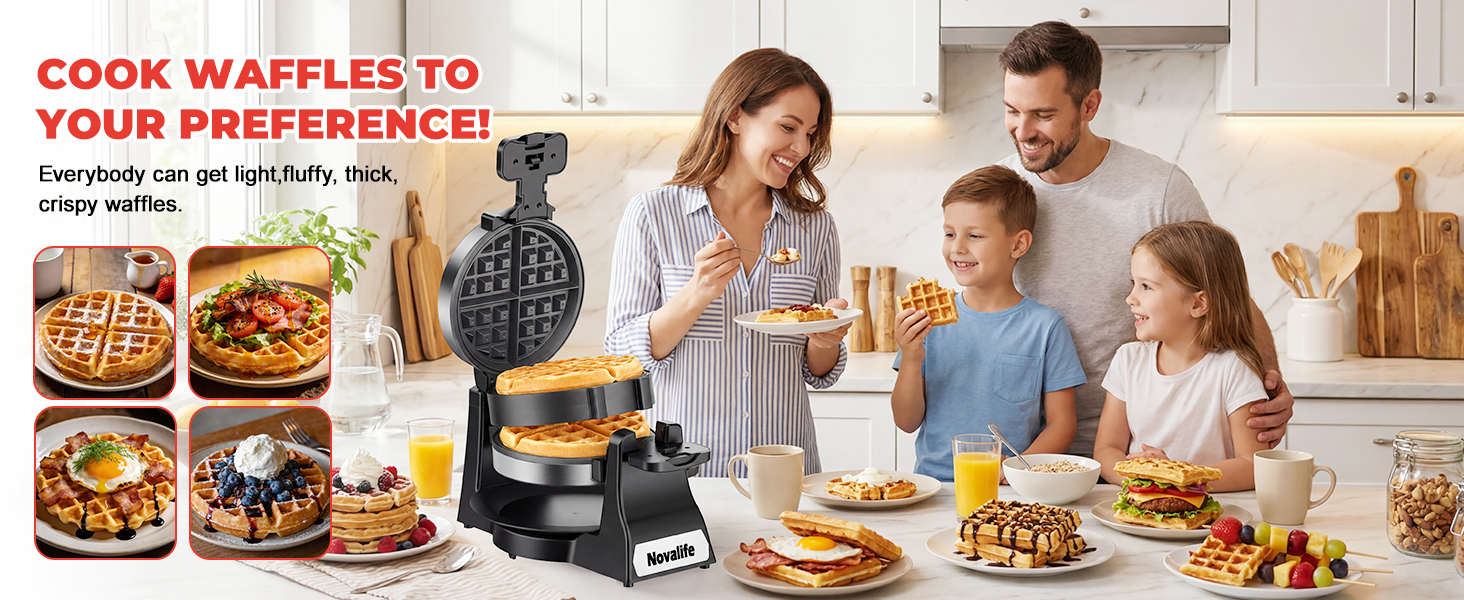 COOK WAFFLES TO YOUR PREFERENCE!