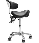 LIMKOMES Saddle Stool with Wheels,3-Way Function Rolling Stool with Back Support,Ergonomic Stool ...