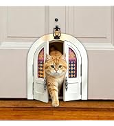 Cat Door - Wooden French Retro Cat Door with Double Flaps, Lockable Pet Cat Hole with Mini Light,...