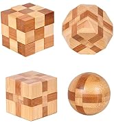 4 Pack Wooden Puzzle Games Brain Teasers Toy- 3D Puzzles for Teens and Adults - Wooden Logic Puzz...