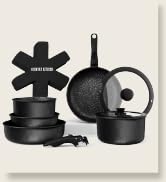 Country Kitchen Cookware Set with Removable Handle, Oven &amp; RV Safe Pots and Pans Set, Grey/Ivory ...