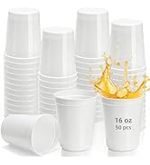 Cididu 50 Pack White Stadium Cups, Reusable 16 Oz Plastic Cups for Party, Blank Drink Tumblers Bu...