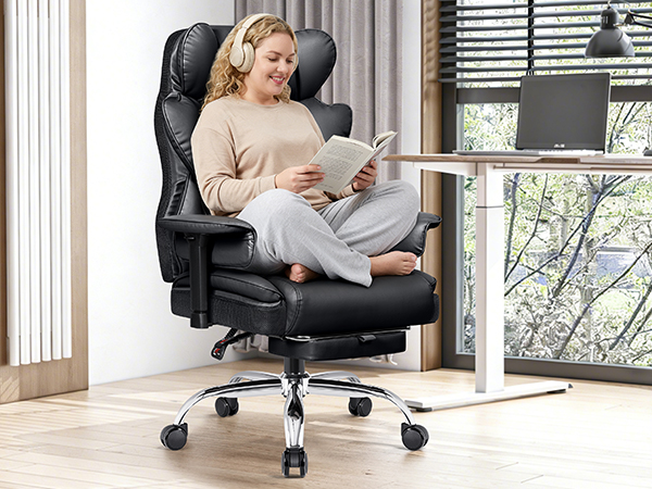 Heavy Duty Executive Chair with Lumbar Support Foot Rest High Back Ergonomic Desk Chair Padded Wide