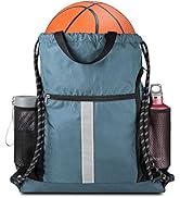 Drawstring Backpack Sports Gym Bag With Shoe Compartment and Two Water Bottle Holder