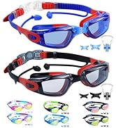 Vvinca Kids Swim Goggles, 2 Packs Swimming Goggles with Earplugs&amp; Nose Clip Anti Fog/UV Goggles f...