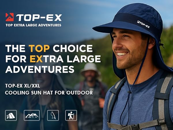 TOP-EX, XL sun hat, XXL sun hat, big head hat, extra large hat, cooling sun hat, outdoor sun hat,